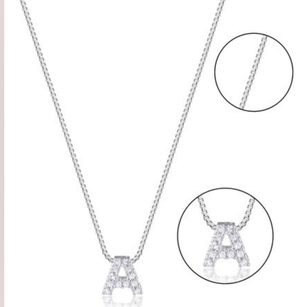 Colar Feminino Letra Inicial Cravejada Prata 925 Letrinha Mini em Oferta na Shopee