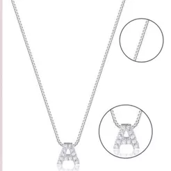 Colar Feminino Letra Inicial Cravejada Prata 925 Letrinha Mini