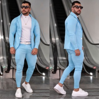Conjunto Alfaiataria 2 Peças Blazer e Calça Masculino Slim Fit Bengaline Esporte Fino