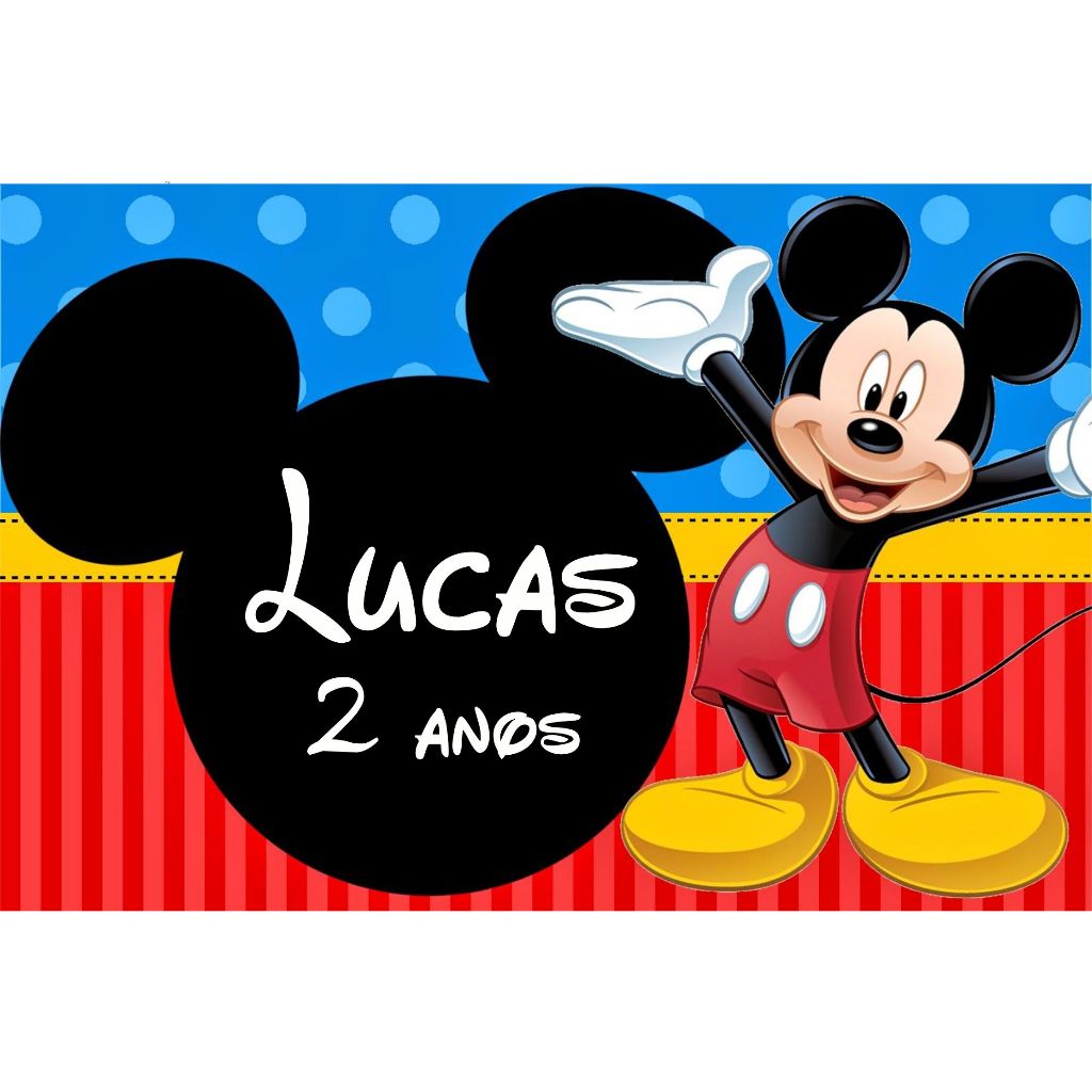 Painel em Lona - Mickey Personalizado (INFORME NOME E IDADE NO CHAT AO VENDEDOR) em Oferta na Shopee