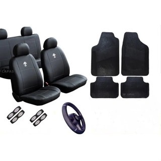 Kit Capa Banco Automotivo Couro Courvin Renault Sandero Clio Duster Logan Volante 4PÇS de Tapete