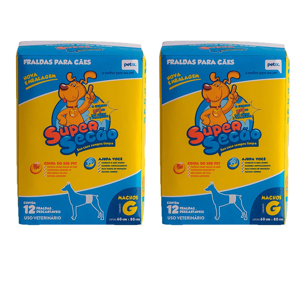 Kit com 2 Fralda Descartável Super Secão Cães Machos 12 Unidades Tam G em Oferta na Shopee
