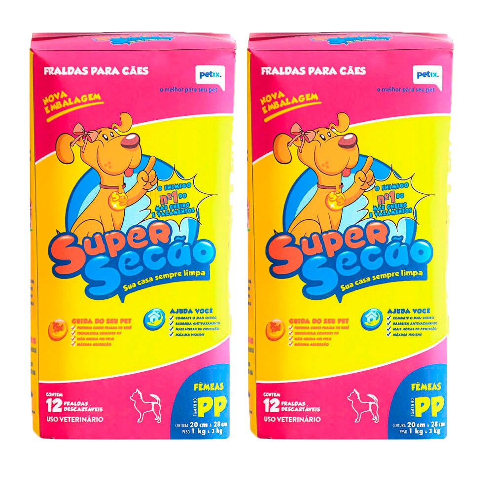 Kit com 2 Fralda Descartável Super Secão Para Cães Fêmeas Tamanho PP em Oferta na Shopee