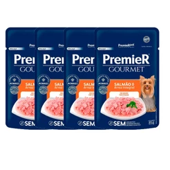 Kit com 4 Ração Úmida Premier Gourmet Cães Salmão e Arroz Integral 85g