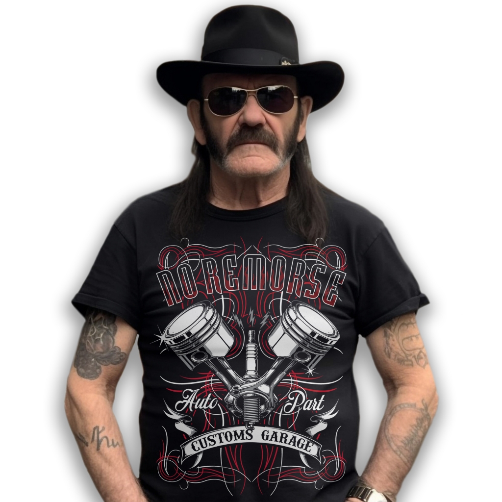 Camiseta Motor Club No remorse Customs garage  preta estampada 100% algodão
