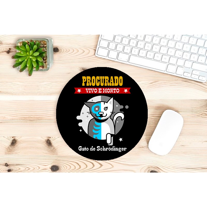Mouse Pad Redondo 19x19 Gato de Schrodinger Série The Big Bang Theory Geek Nerd Gamer