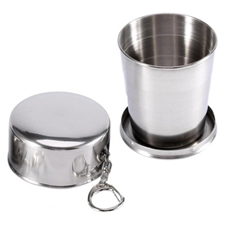Copo Dobravel Retratil de Aço Inoxidavel com Tampa Chaveiro em Oferta na Shopee