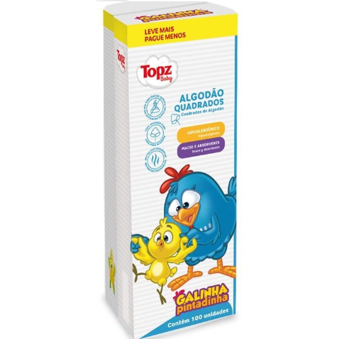 Algodão Quadrado Bebê Galinha Pintadinha Cremer Topz 100 Unidades
