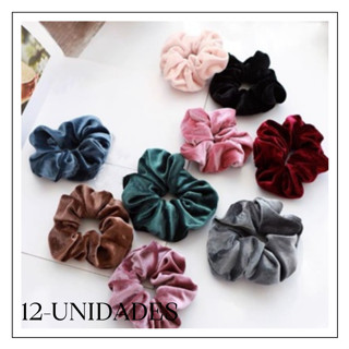 12 Elastico Scrunchies de Veludo sortidos xuxinha com pedrinha frufru amarrador de cabelo.