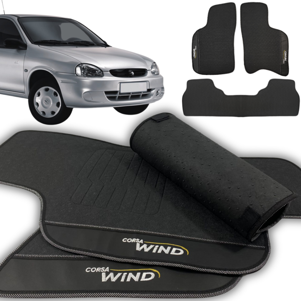 Tapete Corsa Wind 1994 a 2000 2001 2002 Emborrachado Impermeável Premium Sob Medida Preto
