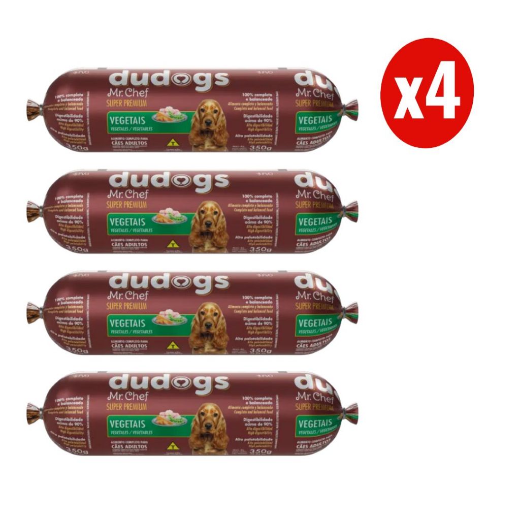Kit 4 Dudogs Mr Chef Vegetais Ração Semi Úmida para Cães 350g FVO - Pets
