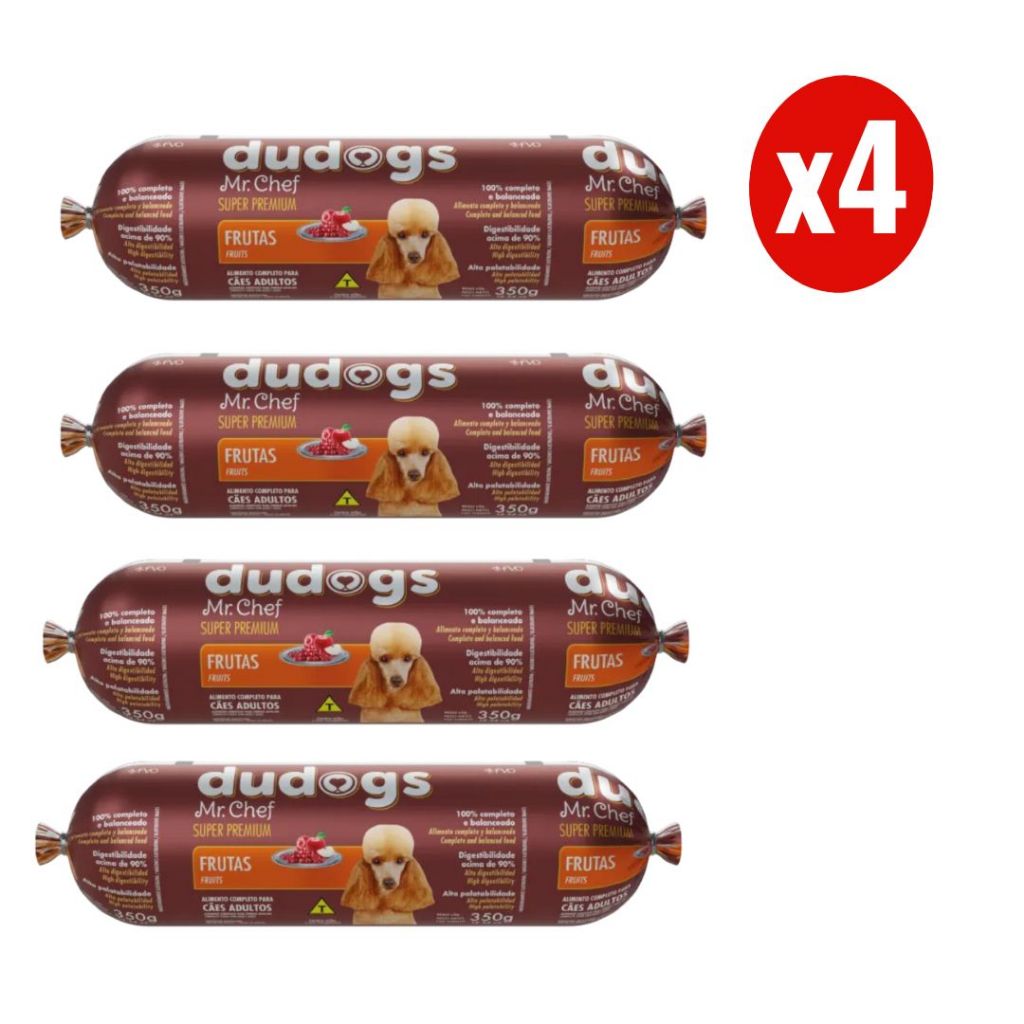 Kit 4 Dudogs Mr Chef Frutas Ração Semi Úmida para Cães 350g FVO em Oferta na Shopee