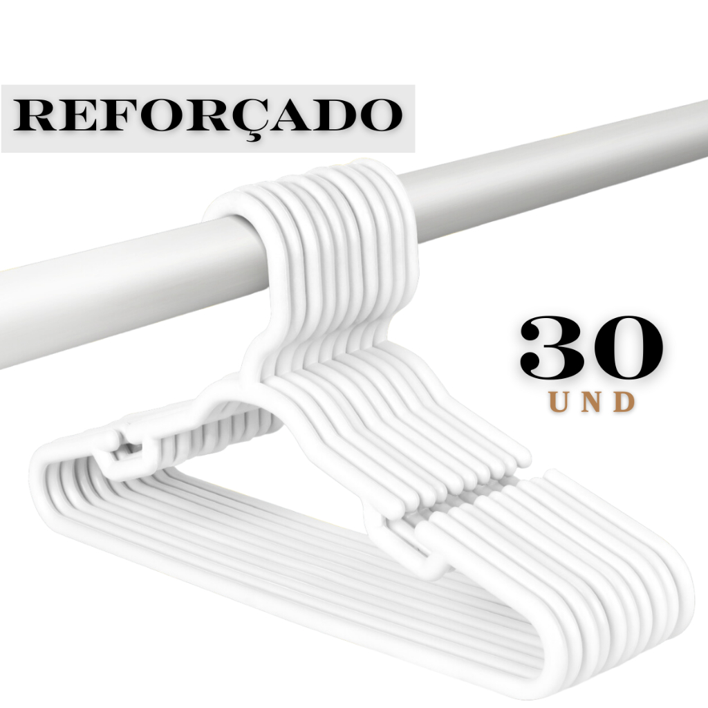 Kit 30 Cabides Infantis Reforçados Branco 8mm para Organização em Oferta na Shopee