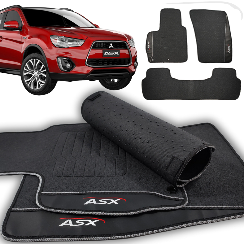 Tapete Asx Mitsubishi 2010 a 2021 Tapete Asx Preto Emborrachado Premium Impermeável Kit 3 Peças