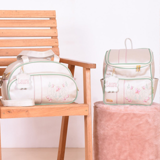 Kit Bolsa Maternidade Personalizada Jasmin Champanhe/Verde/Rosê - 04 Peças em Oferta na Shopee