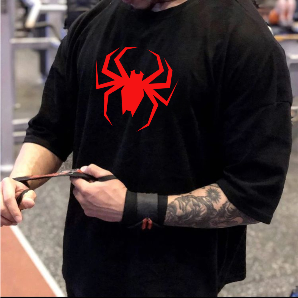 Camiseta Camisa Grande Moda Academia Estampado Spider Vermelho Camisa Oversized Novo