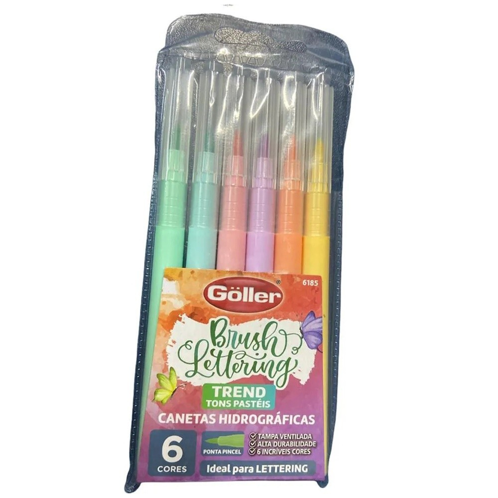 Canetas Brush Pen 6 Cores Lettering Tom Pastel Hidrográfica em Oferta na Shopee