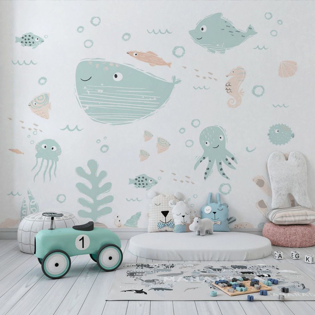 Papel de parede adesivo fundo do mar infantil menina menino decoração quarto - Algidecor 1m² (Leia a descrição)