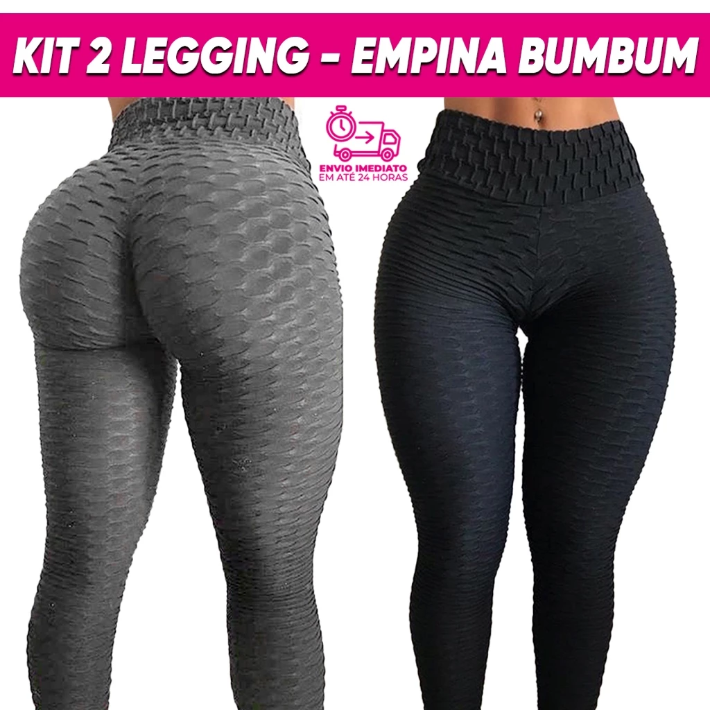 Kit 2 Calça Legging Bolha Suplex com Cós Alto Empina Bumbum Fitness Suplex 3D Flocada Academia — imagem 1