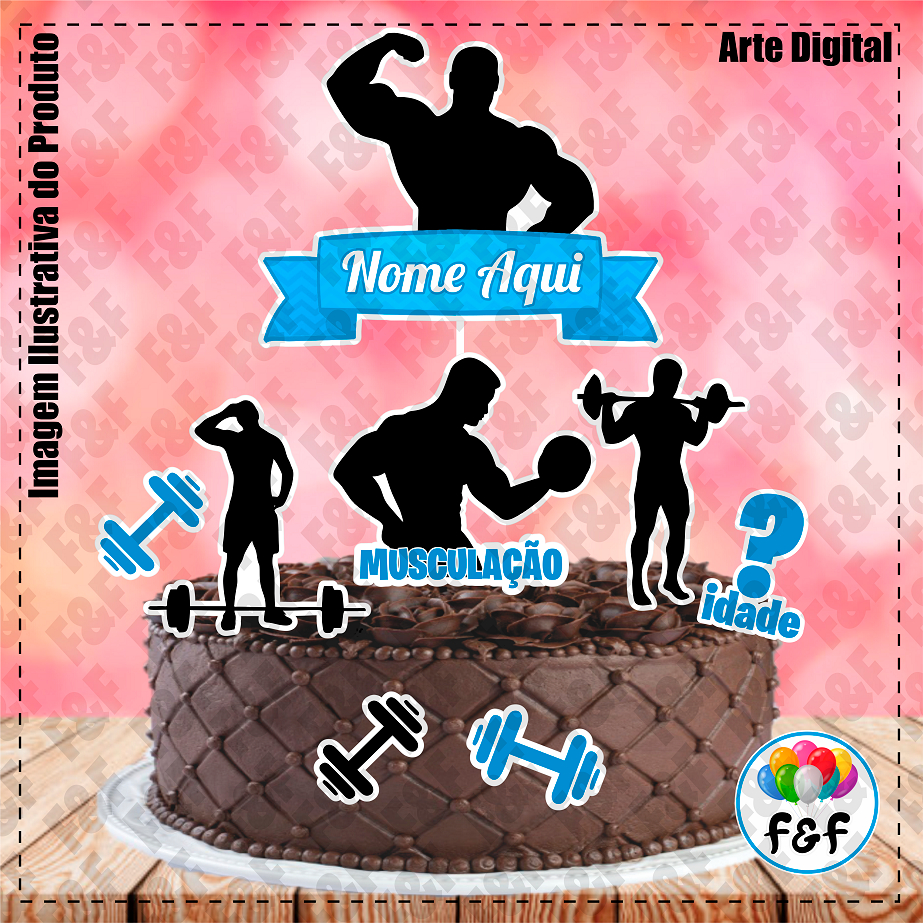 Topper Topo de Bolo Personalizado C/ Nome E Idade Academia Musculação em Oferta na Shopee