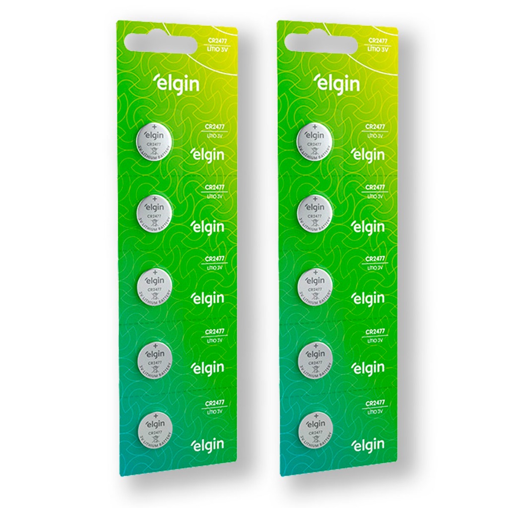 Pilha CR2477 3V Elgin Bateria Moeda kit 10 unidades