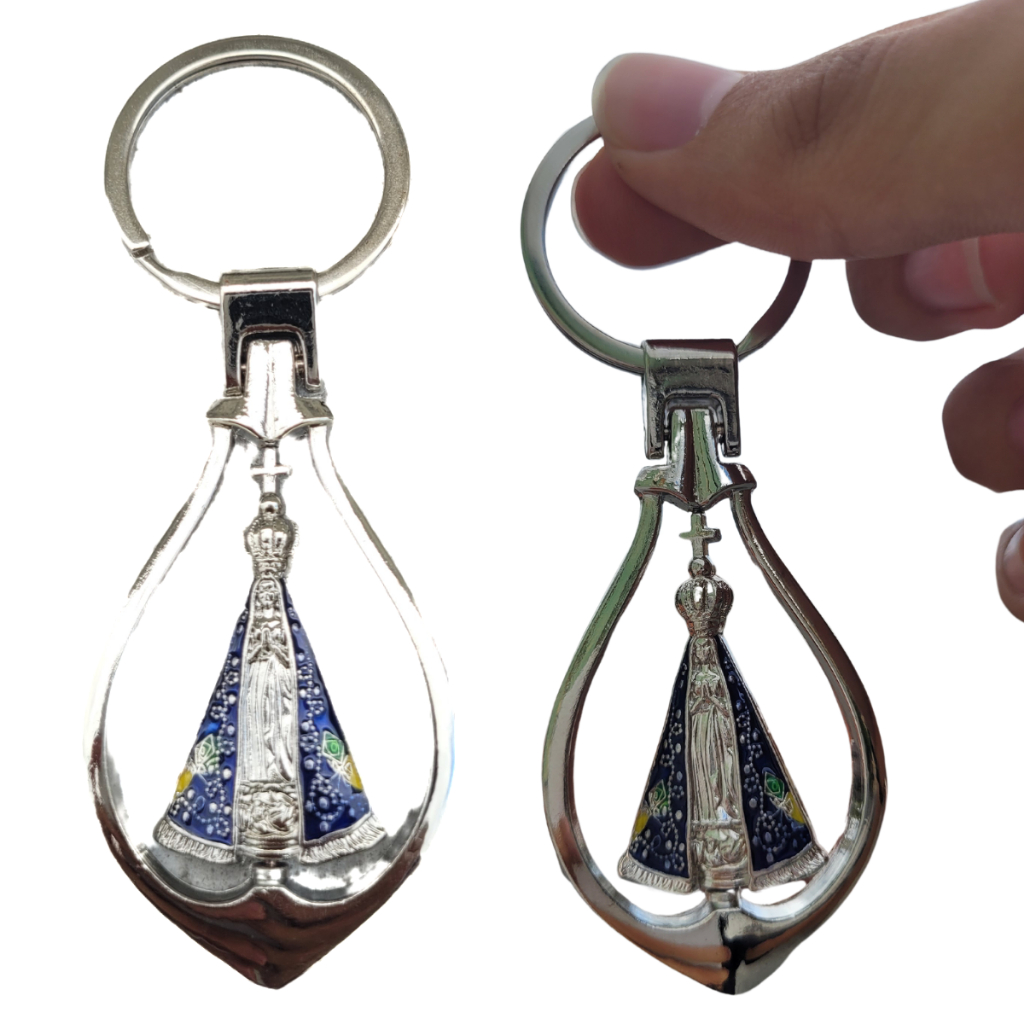 Chaveiro Nossa senhora Aparecida Prata formato de Gota lembrancinha feita em Aparecida