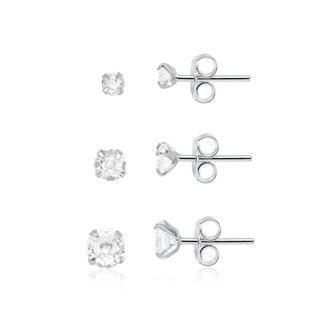 Brinco kit trio redondo zirconia prata 925 3mm/4mm/5mm