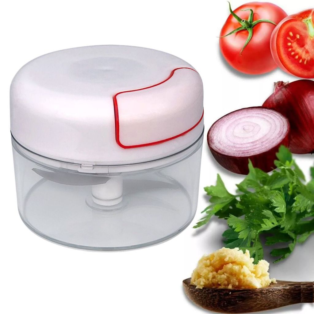 Mini Multiprocessador Triturador de Alimentos Manual Para Legumes Alho Cebola Moedor Picador de Temperos 2 Lâminas Inox