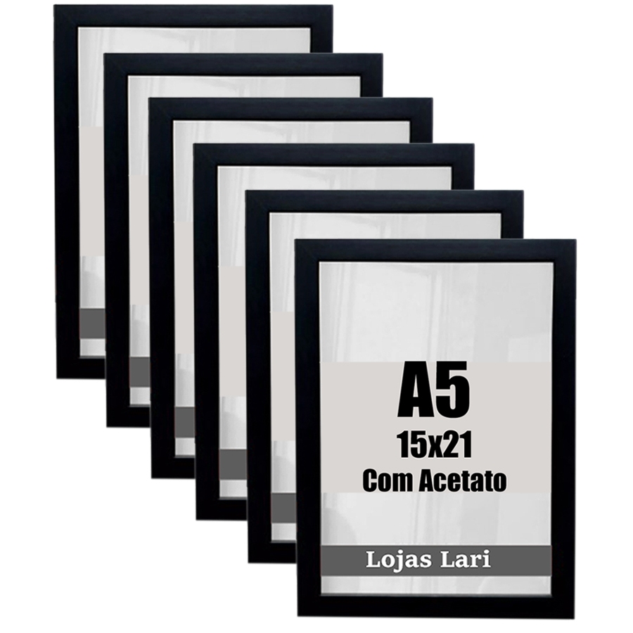 Kit 6 Molduras A5 15x21 Com Vidro Fotografia Poster Imagem em Oferta na Shopee