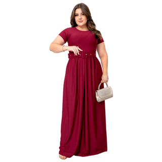 Vestido Longo Estampado Liso Com Cinto De Brinde Moda Evangélica