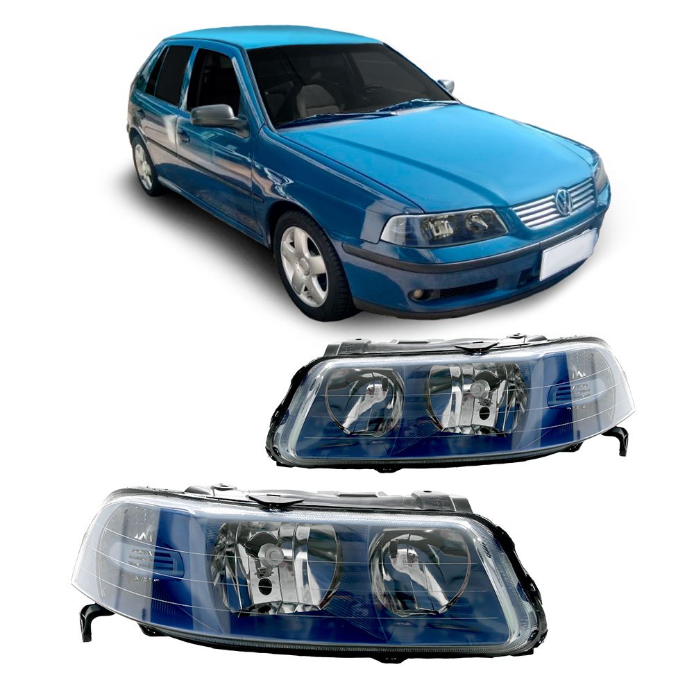 Par Farol Dianteiro Gol G3 1999 2000 2001 2002 A 2005 Foco Duplo Máscara Azul Lente Lisa Acrilico
