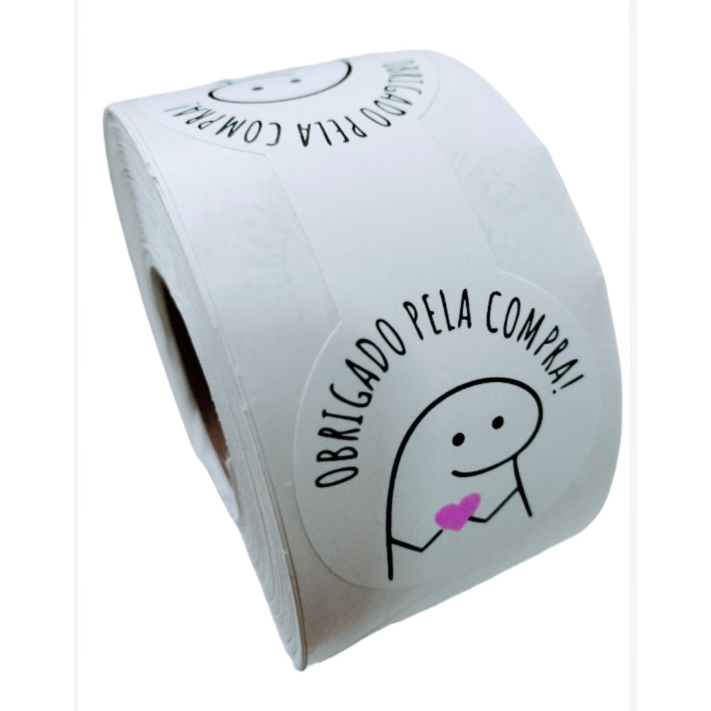 250 Adesivos Fecha Sacolas Obrigado pela compra Flork meme bento 8x3 cm