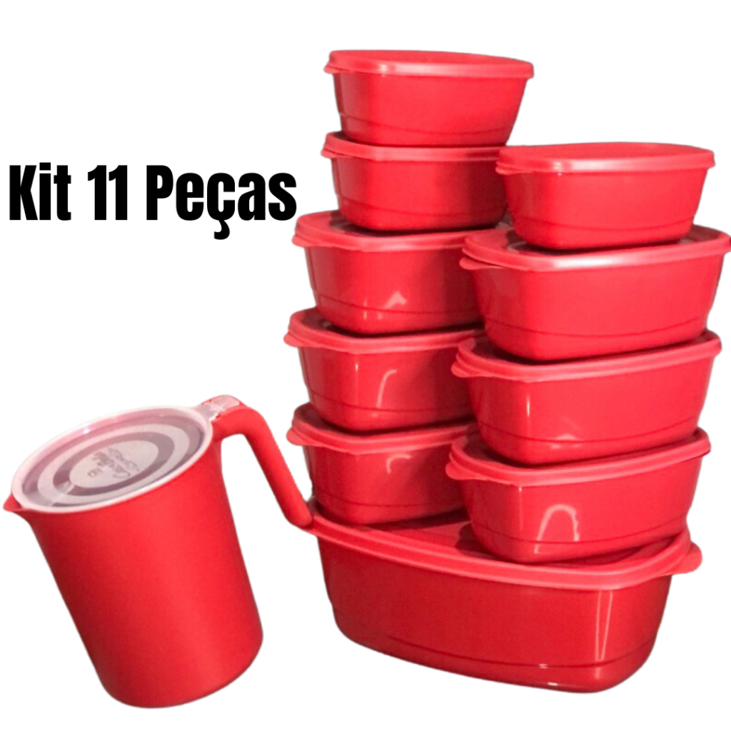 Kit 11 Potes Plástico para Mantimentos, Vasilha Organizadora com Tampa mais Jarra de 1800  ML