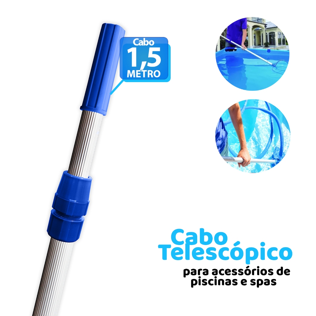 Cabo De Alumínio Telescópico 1,5m Para Acessórios De Piscinas Spas Aspirador Peneira Escova em Oferta na Shopee