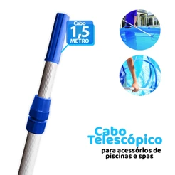 Cabo De Alumínio Telescópico 1,5m Para Acessórios De Piscinas Spas Aspirador Peneira Escova