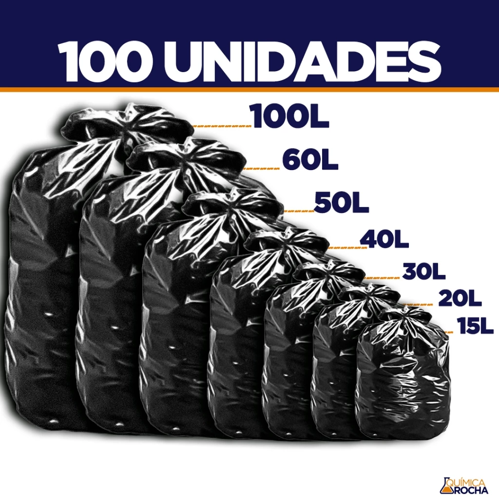 Saco de Lixo 100 unidades Resistentes - Tamanhos 15/20/30/40/50/60/100 Litros — imagem 1