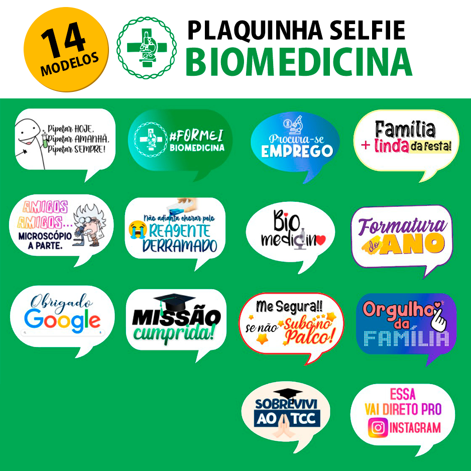 14 Plaquinhas de Selfie Divertidas Festa de Formatura Formandos Biomedicina