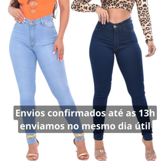 Kit 2 Calças Feminina na Promoção Cintura Alta Lycra com Elastano Premium Cós Alto Modelagem Levanta Bumbum
