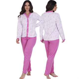 Pijama Feminino Amamentação Maternidade Longo de Botão Abre Facil Confortável
