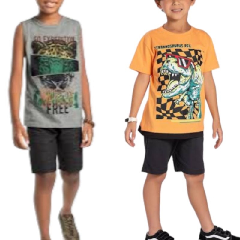 kit Sortido 10 Peças de Roupas Infantil Menino - 5 Camisetas + 5 Bermudas - Kit com 5 Conjuntos de Roupa Infantil Menino