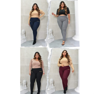 Calça Montaria Cintura Alta Legging Com Bolso Plus Size / 2 Zipper Real G1 G2 G3