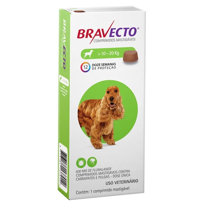 Bravecto Comprimidos Antipulgas e Carrapatos MSD para Cães de 10 a 20 kg em Oferta na Shopee