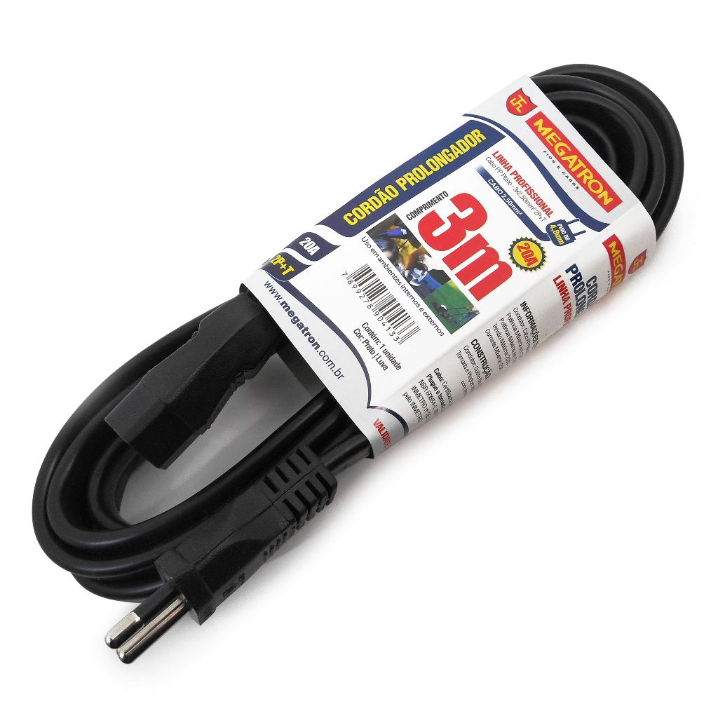 Extensão Elétrica 3 metros 20a Cordão Prolonga Alta Carga alta potência 2 pinos Ou 3 pinos em Oferta na Shopee