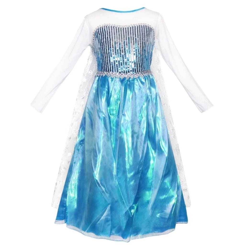Kit Vestido Fantasia Elsa Frozen + Coroa Varinha Trança Luvas Frozen Princesa Elza