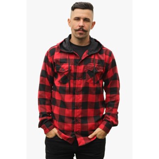 Camisa flanela adulto xadrez com capuz manga longa masculina para homens descolados e modernos.