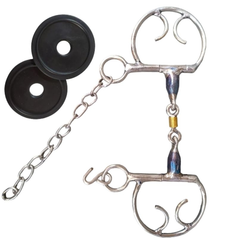 Freio Bridão Espanhol Inox  Com Salivador + Par de protetor em Oferta na Shopee