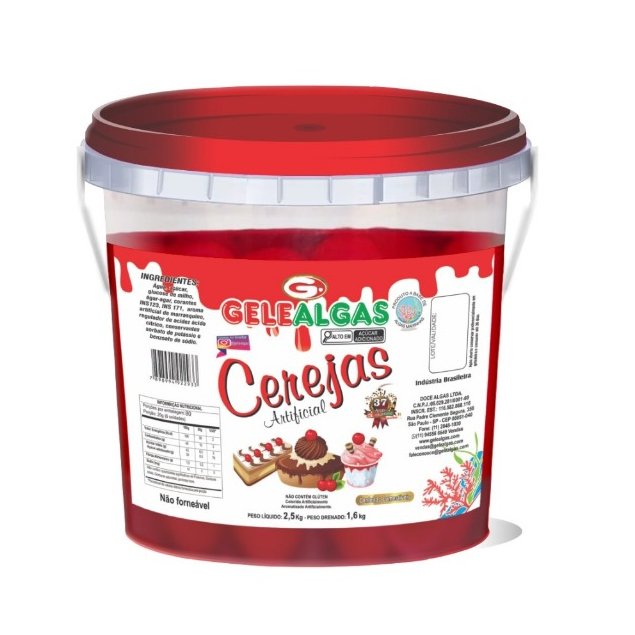 Cereja em calda comestíveis artificiais 2,5kg Gelealgas