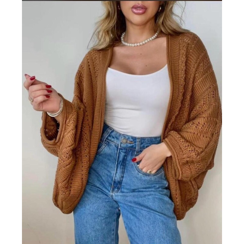 Poncho Kimono Feminino Trico Manga Morcego Em Tricô