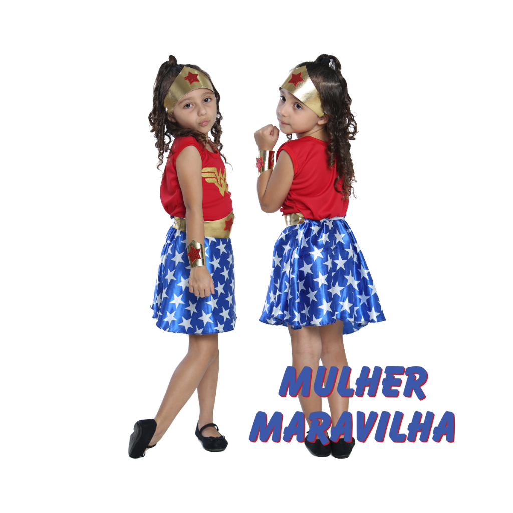 Fantasia Infantil Heróis Curta Saia Mulher Maravilha
