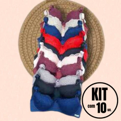 Kit Com 10 Sutiãs RENDADO Reforçado com Bojo Push Up e Efeito Silicone Confortável Tendencia Macio